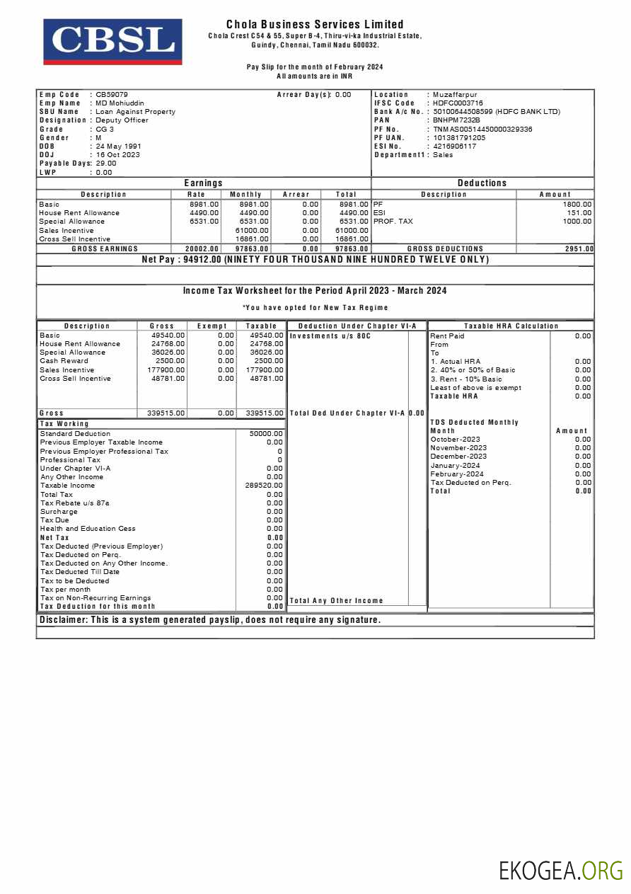 Modèle de fiche de paie Chola Business Services aux formats Word et PDF.pdf, 1
